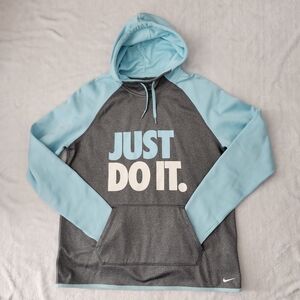 NIKE Women's Therma-Fit Colorblock Pullover Training Hoodie Baby Blue Grey Large